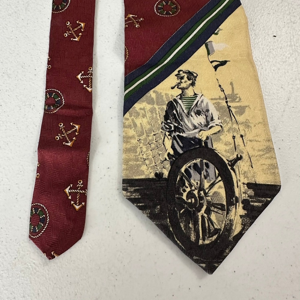 Tommy Hilfiger Mens Silk Nautical Tie Sailor Anchor Necktie Fisherman USA Made